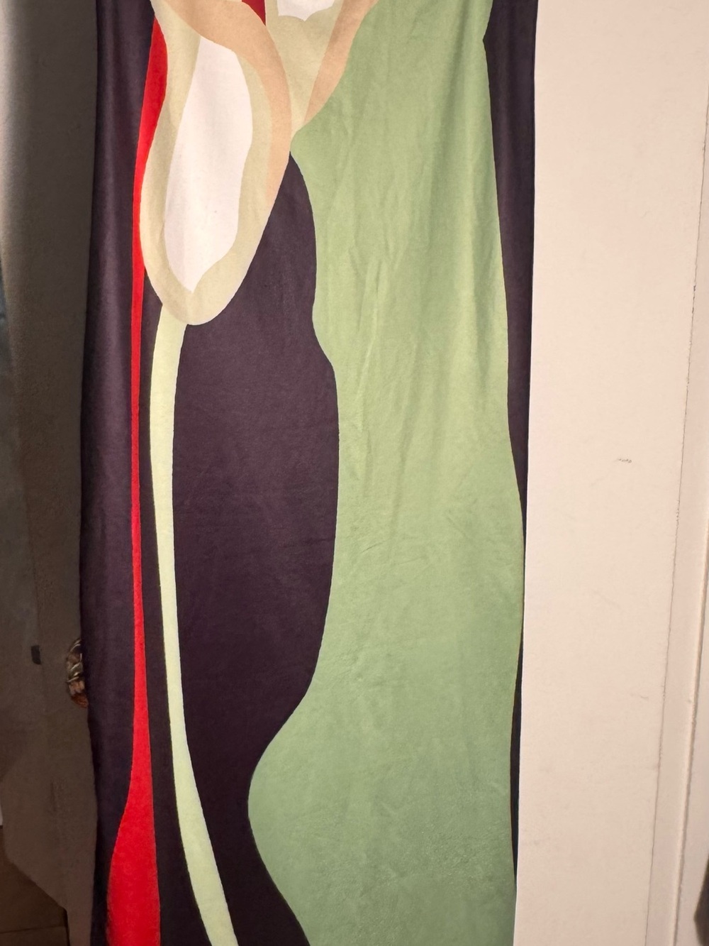 Source Unknown Strapless Dress in Green, Black & Red Abstract Print